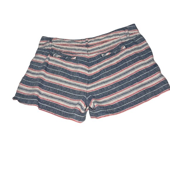 British Khaki Women's Size 12 Striped Linen Shorts Summer Casual Lightweight - Picture 2 of 13